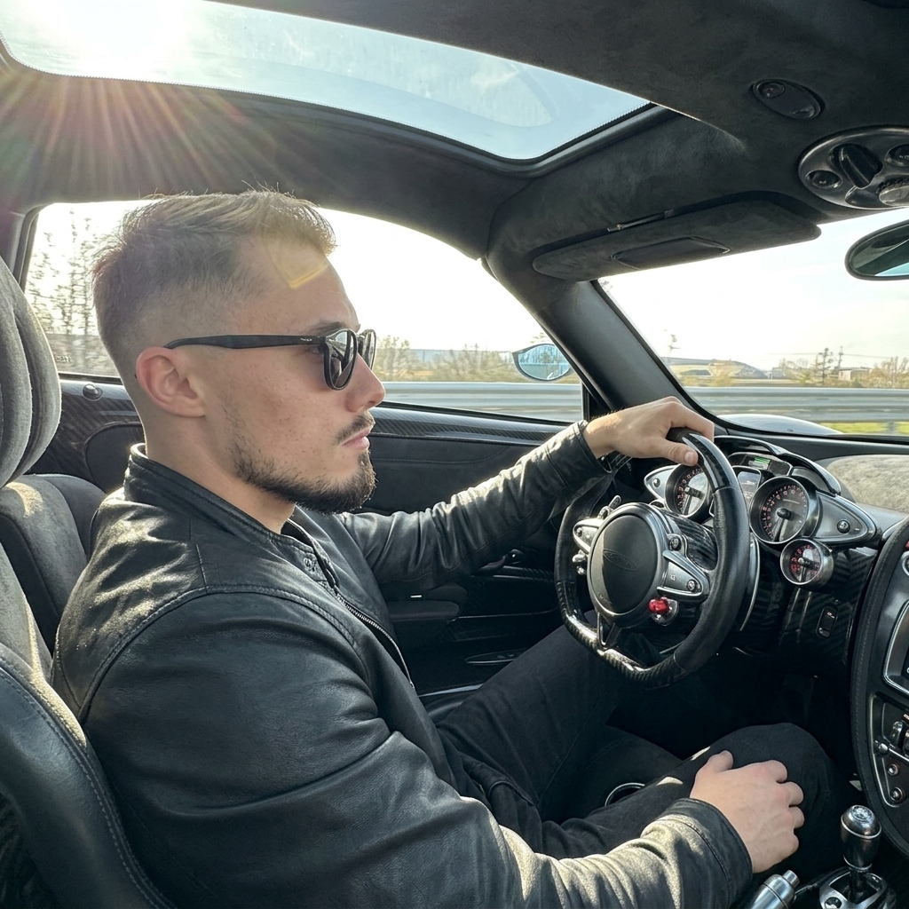 Deniz driving a Pagani